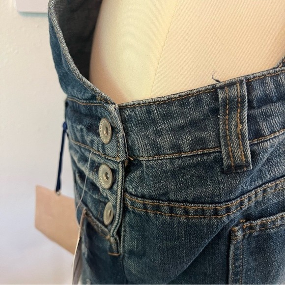 NWT Hwy Jeans Distressed Denim Overall Shorts Romper Y2K Vintage Style Size L - Picture 10 of 10